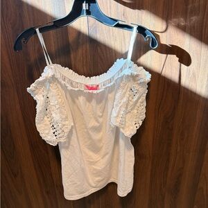 Lilly Pulitzer White Lace Off-Shoulder Blouse, Size XL